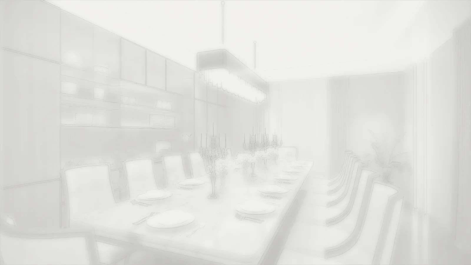 Illustrative monochrome schematic treatment of project render